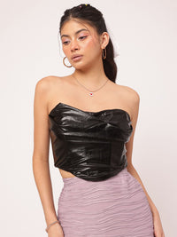 DressBerry Chic Sheen Faux Leather Corset Crop Top