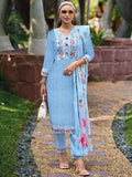 Indo Era Floral Embroidered Pure Cotton Kurta With Trousers & Dupatta