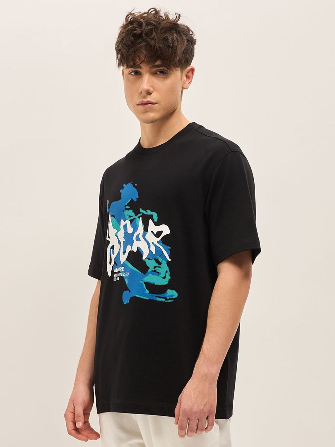 THE BEAR HOUSE Abstract Printed Drop Shoulder Sleeves Cotton Oversized T-Shirt