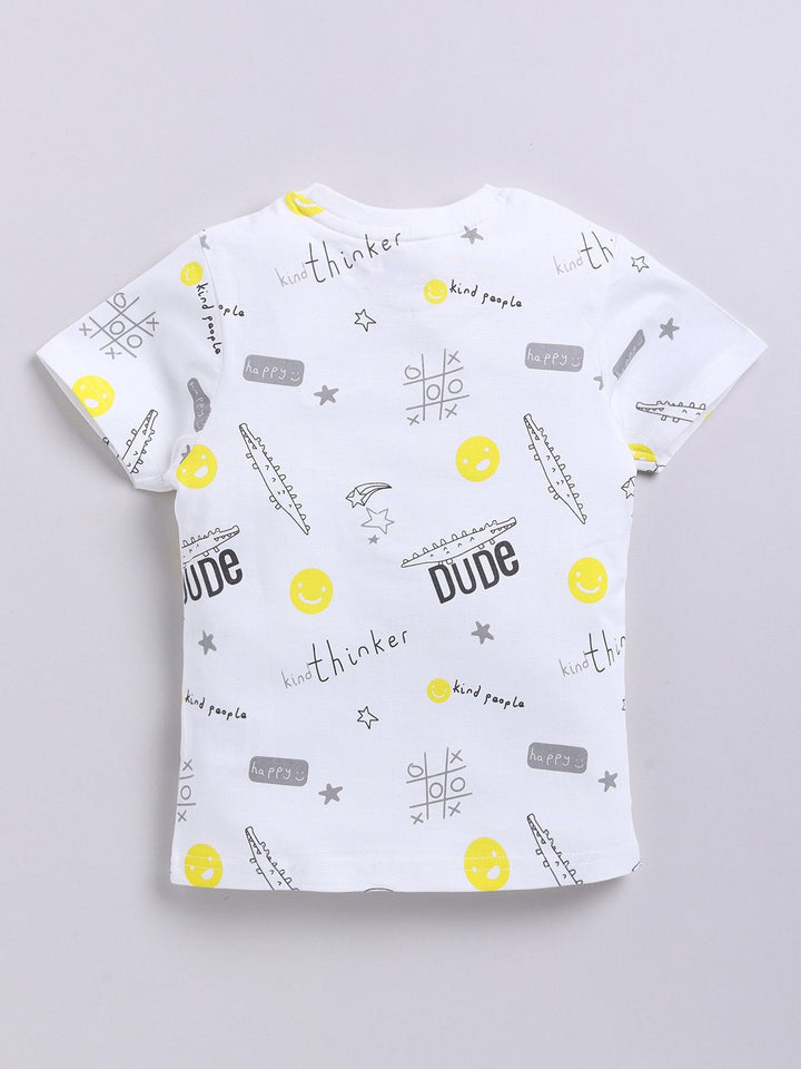 Happy Faces Kids Boys Typography Printed Pure Cotton T-Shirt