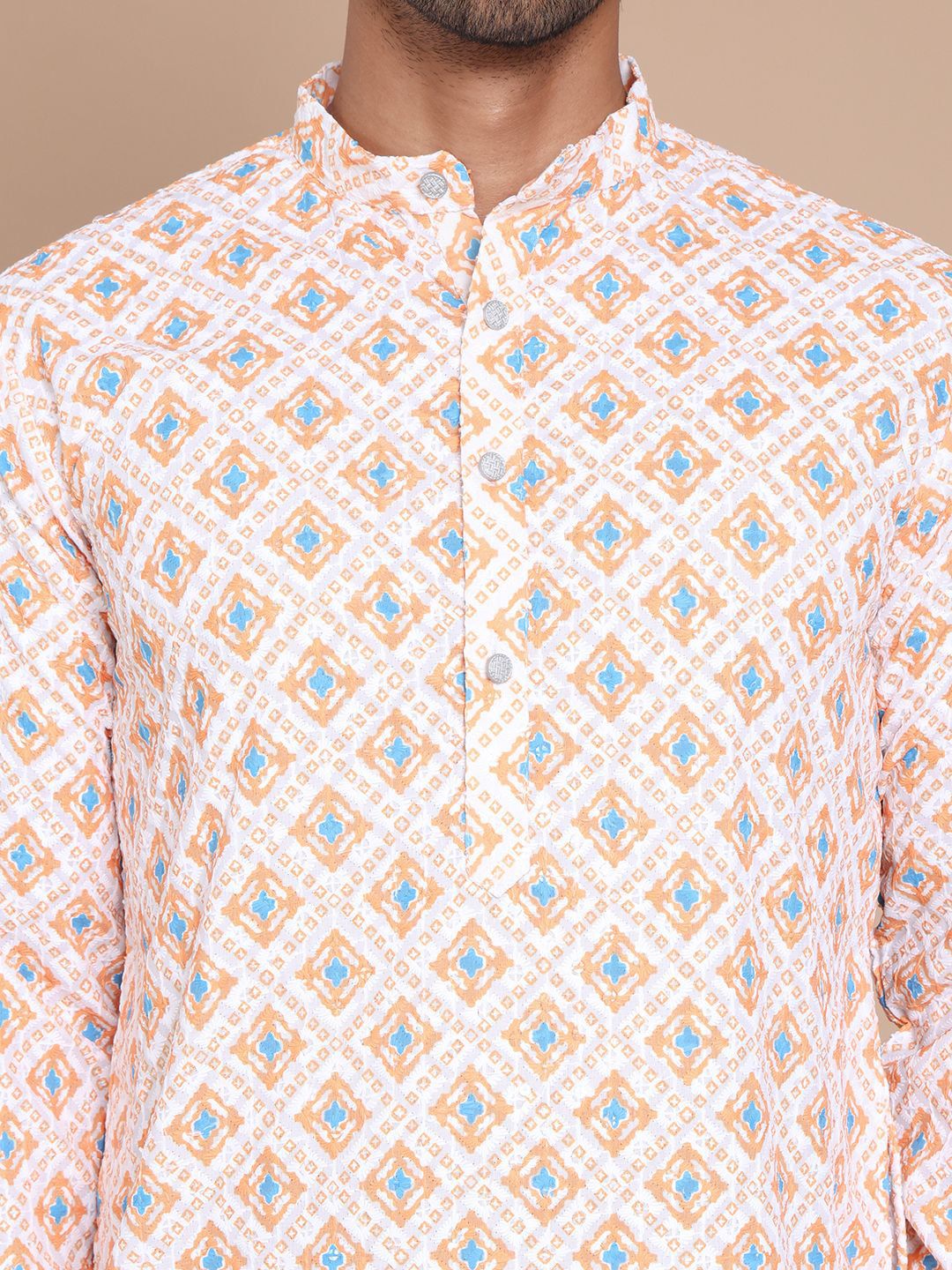Jompers Men Geometric Printed Chikankari Kurta