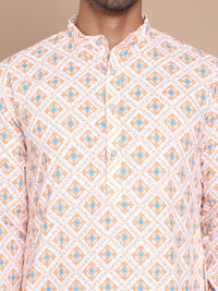 Jompers Men Geometric Printed Chikankari Kurta