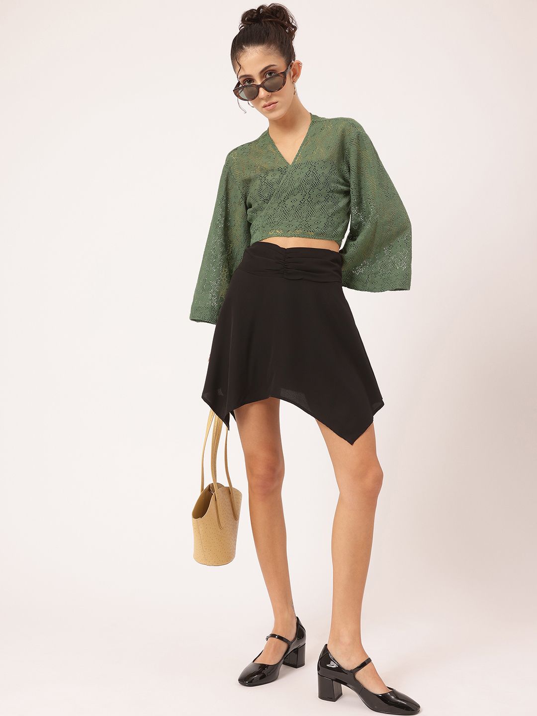 DressBerry Open-Knit Crop Sheer Wrap Top