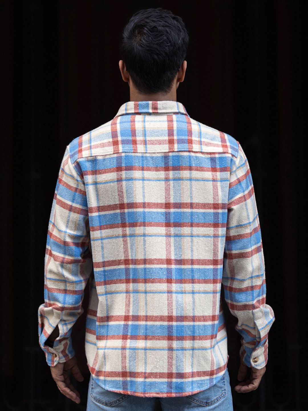 Powerlook Men Spread Collar Tartan Checked Cotton Casual Shirt