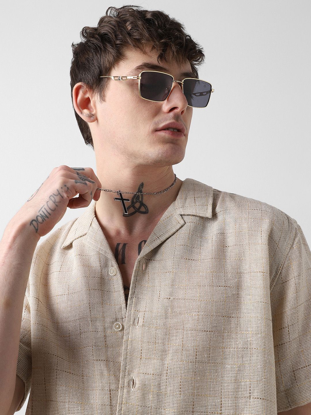 VASTRADO Men Classic Cuban Collar Solid Cotton Oversized Casual Shirt