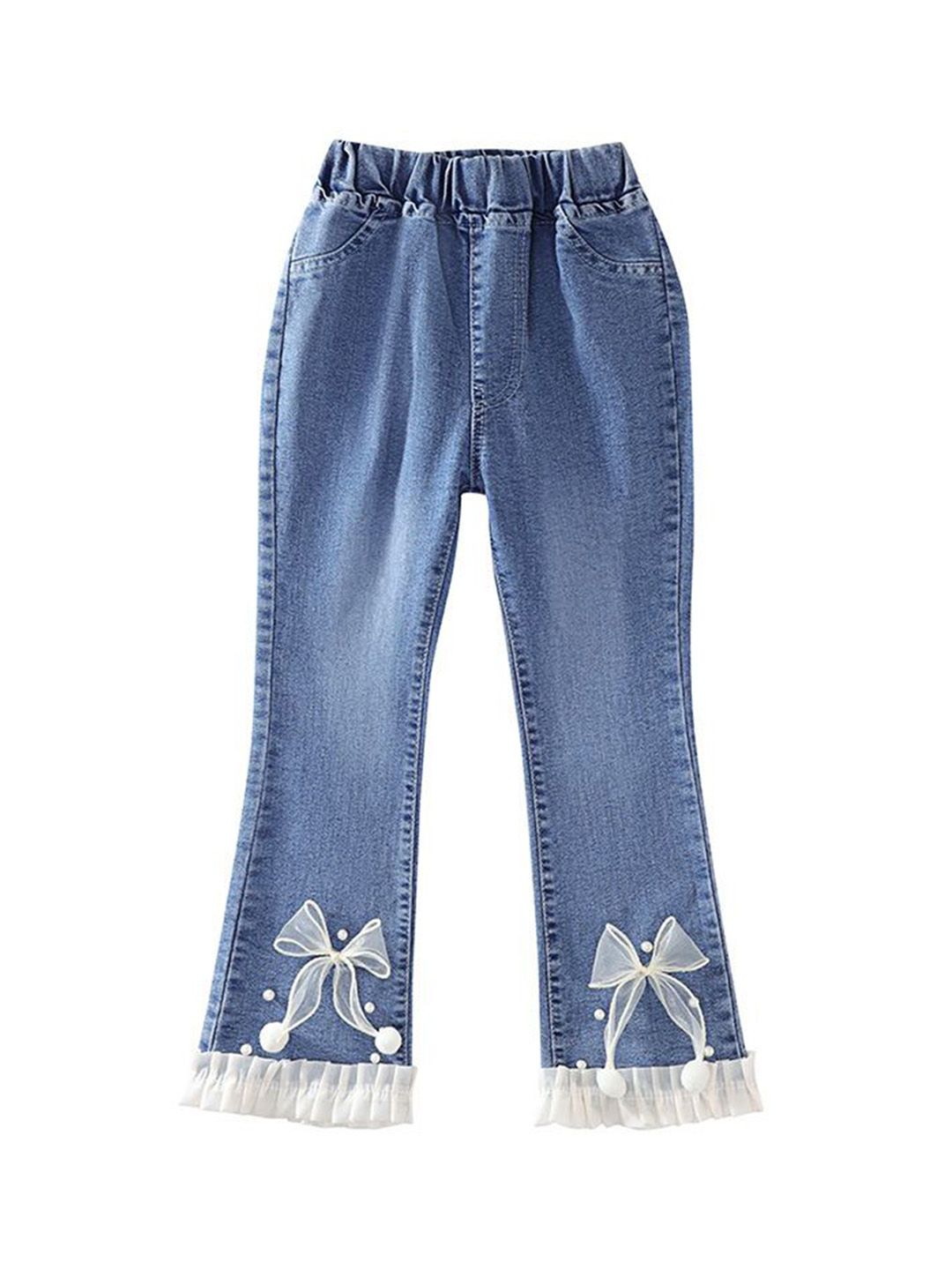 YK Girls Comfort Relaxed Fit High-Rise Light Fade Embellished Stretchable Jeans