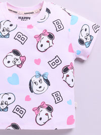 Happy Faces Girls Peanuts Printed Pure Cotton T-shirt