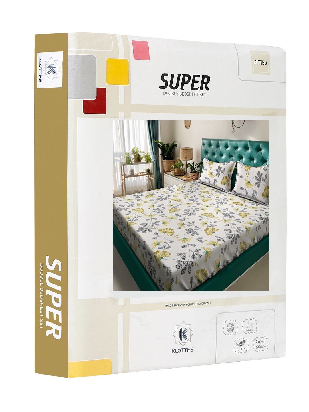 KLOTTHE Bercetak Bunga Putih & Kuning Dilengkapi Cadar 300 TC King Dengan 2 Sarung Bantal