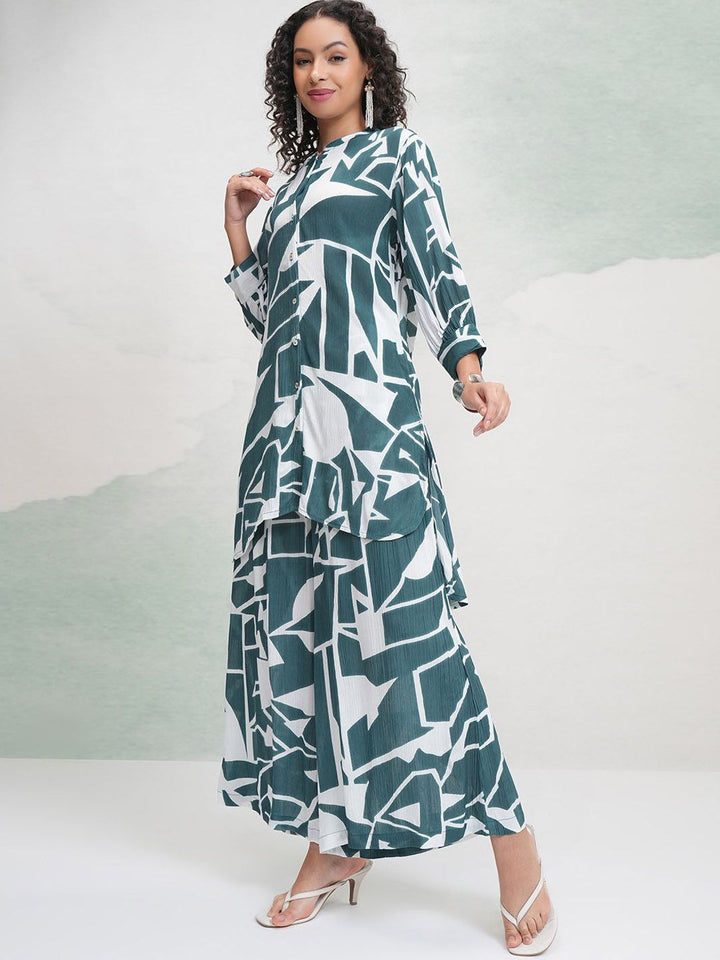 Vishudh Blue & White Printed Pure Cotton Shirt & Palazzo