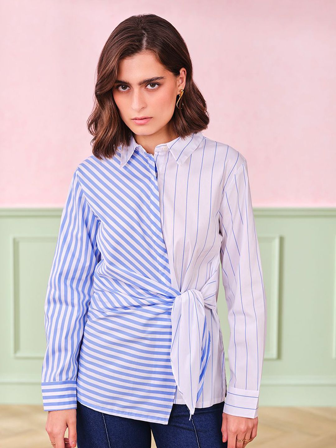 AND Striped Cotton Shirt Style Top