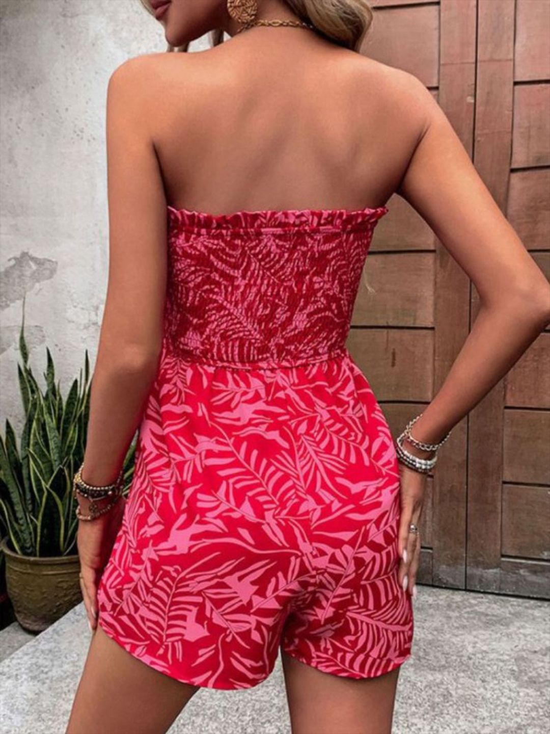 Wanita pakaian jumpsuit bercetak strapless