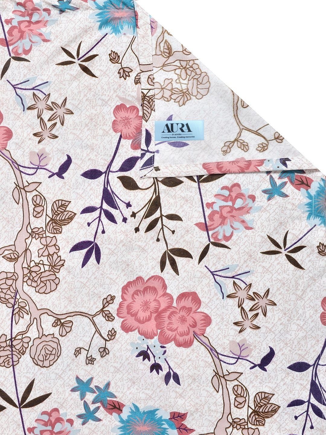 Aura White & Pink Floral Printed 300 TC King Bedsheet Set 2.25 m x 2.5 m