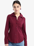 RAREISM Women Comfort Spread Collar Solid Cotton Formal Shirt