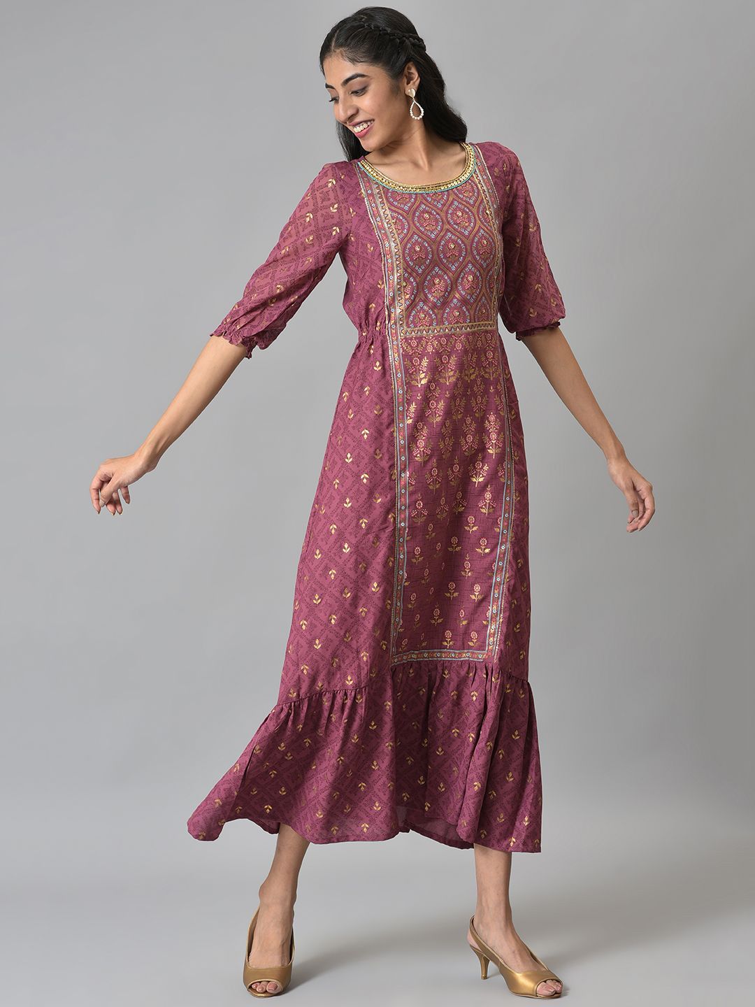 AURELIA Ethnic Motifs Print A-Line Maxi Dress