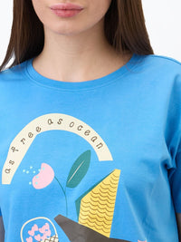 SPYKAR Women Graphic Printed Round Neck Cotton Boxy T-shirt