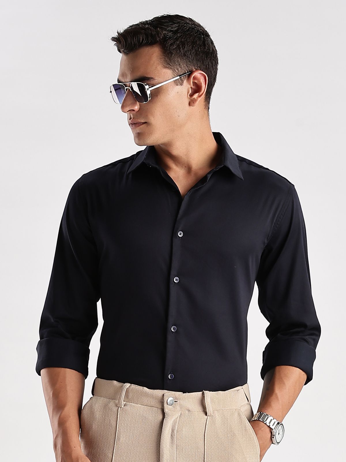 ADRO Men Slim Fit Solid Satin Casual Shirt