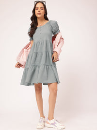 DressBerry Textured Play Tiered Fit & Flare Dress