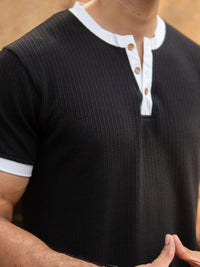 Powerlook Men Black Contrast Henley T-Shirt