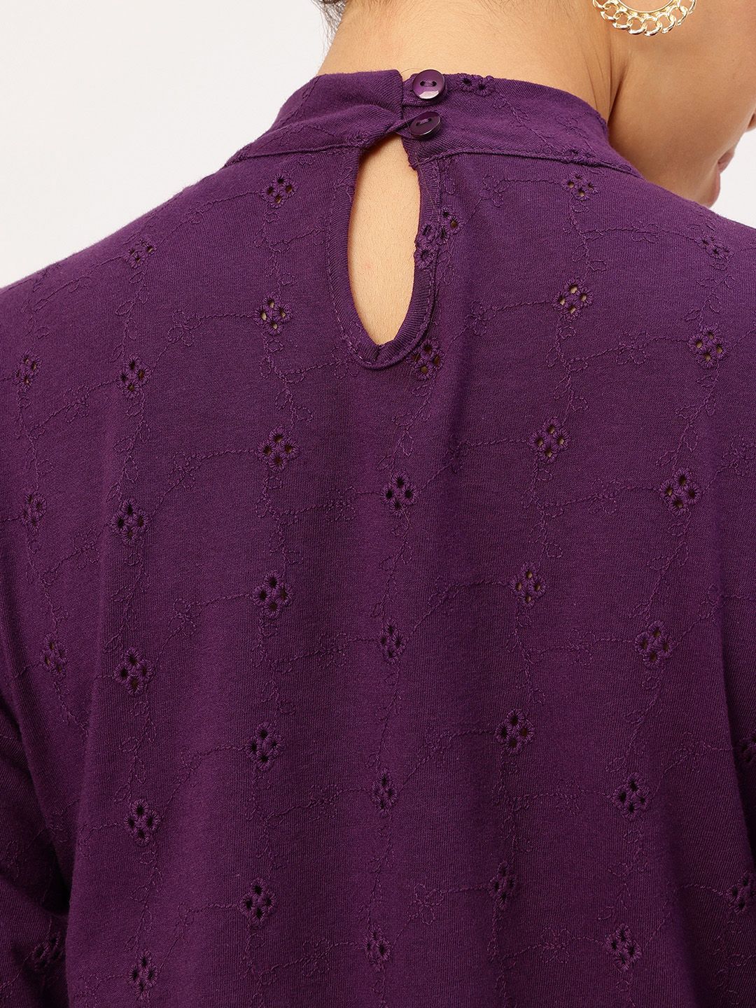 DressBerry Schiffli Whirl Puff Sleeve Blouson Top