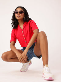 DressBerry Cherry Red Comfort Chic Crop Shirt