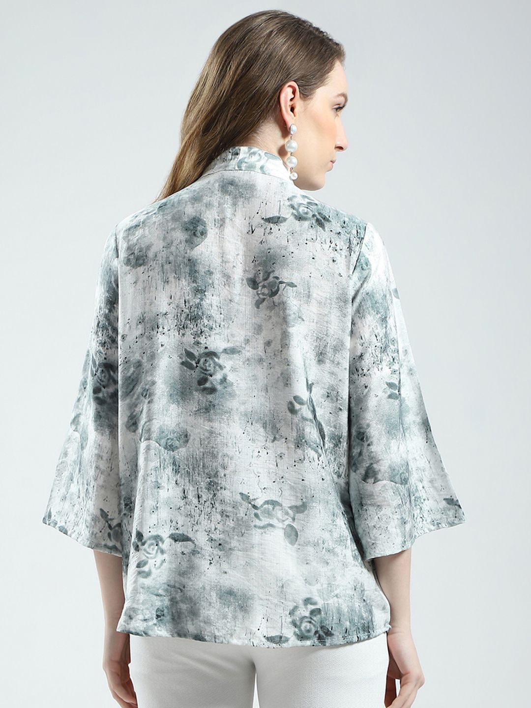 Monte Carlo Printed Tie-Up Neck Shirt Style Top