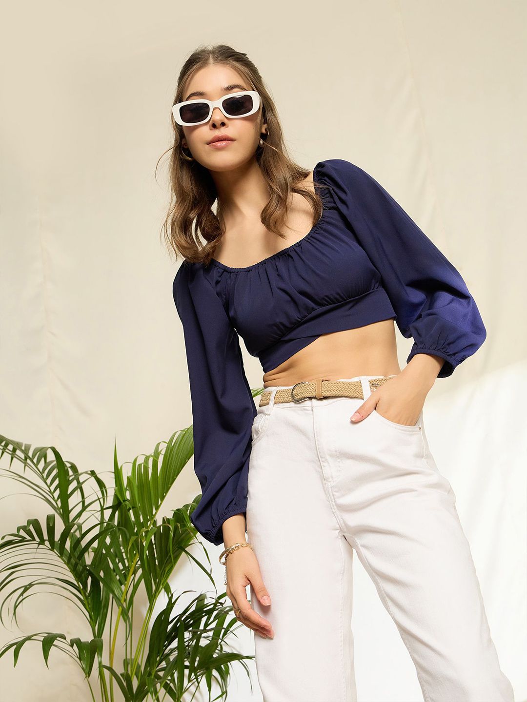 Berrylush Bishop Sleeves Blouson Crop Top