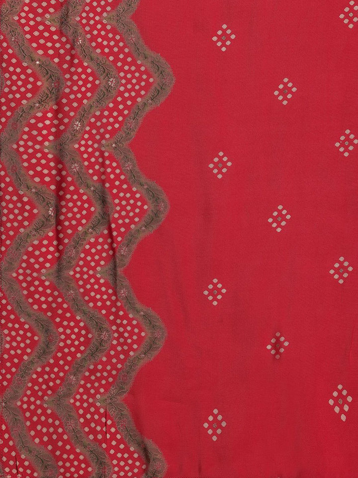 Libas Bandhani Printed Pleated Shoulder Straps Anarkali Kurta With Trouser & Dupatta