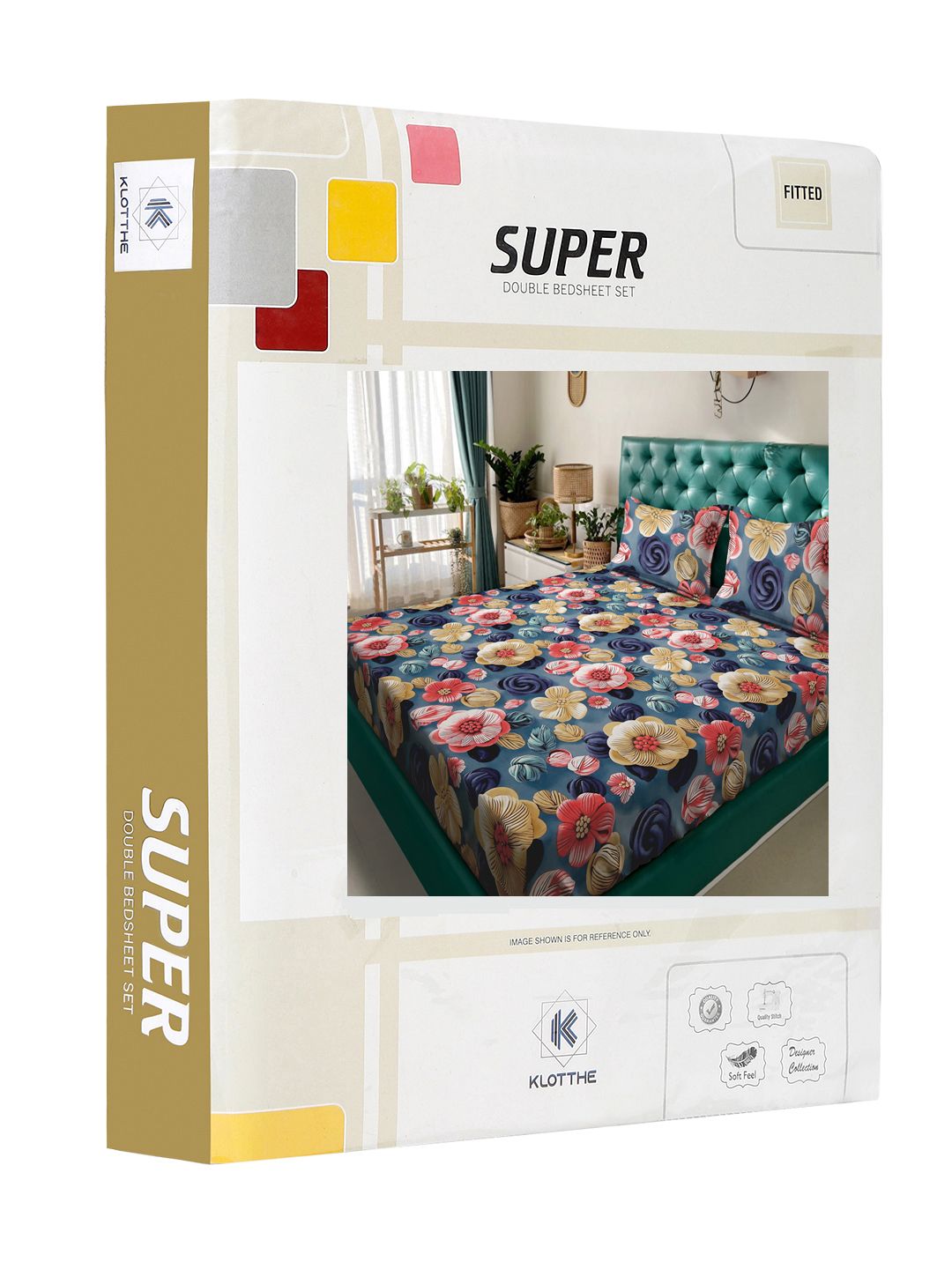 KLOTTHE Blue & Pink Floral 300-Thread Count 7D-King Size Bedsheet With 2-Pillow Covers