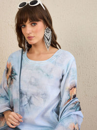 Indo Era Floral Printed Beads And Stones Straight Kurta With Trousers & Dupatta