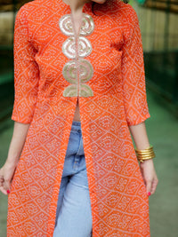 KALINI Georgette Mandarin Collar Bandhani Printed Embroidery A Line Kurta
