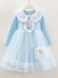 YK Girls Self Design Peter Pan Collar Tulle Fit & Flare Dress