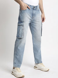 Bene Kleed Men Classic Relaxed Fit Light Fade Pure Cotton Cargo Jeans