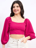 Berrylush Puff Sleeve Styled Back Crop Top