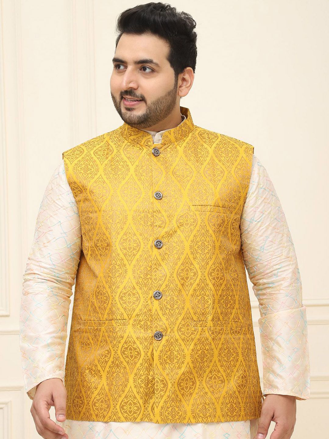 SOJANYA PLUS Lelaki Plus Size Printed Mandarin Collar Nehru Jaket