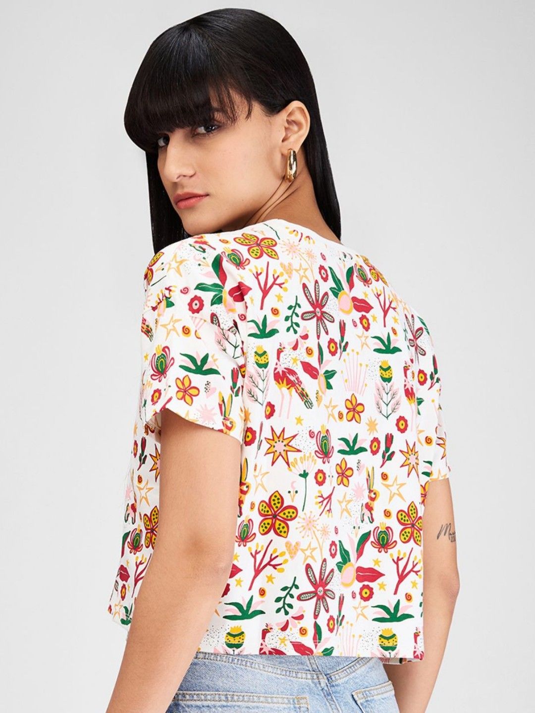 SPYKAR Women Floral Printed Pockets Boxy T-shirt