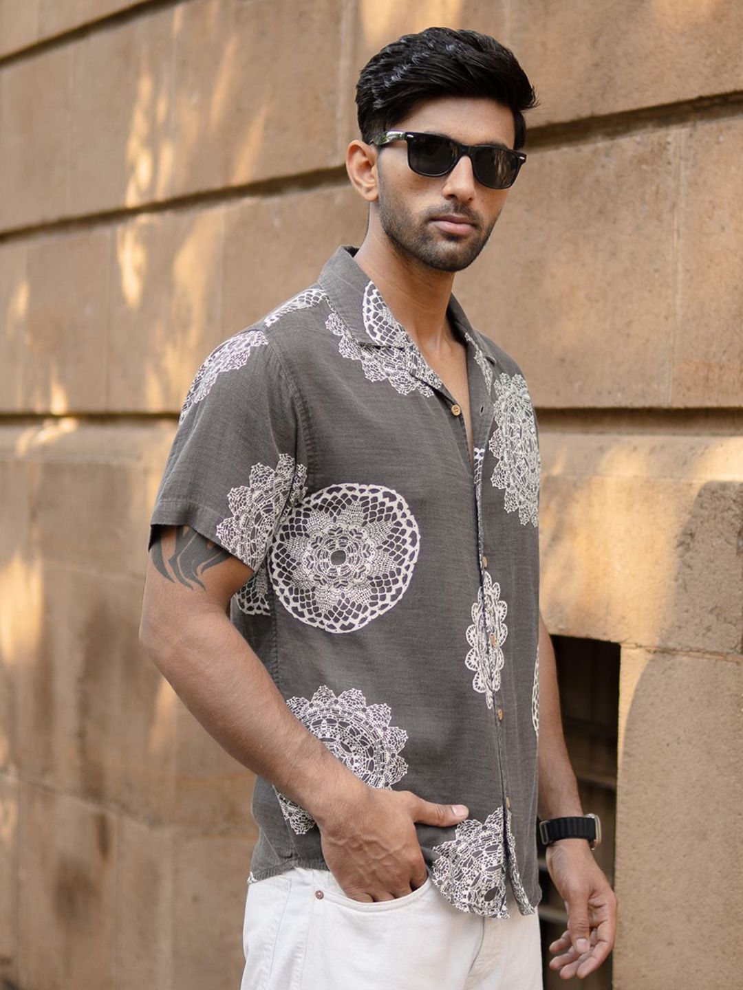 Powerlook Men Grey Mandala Printed Shirt