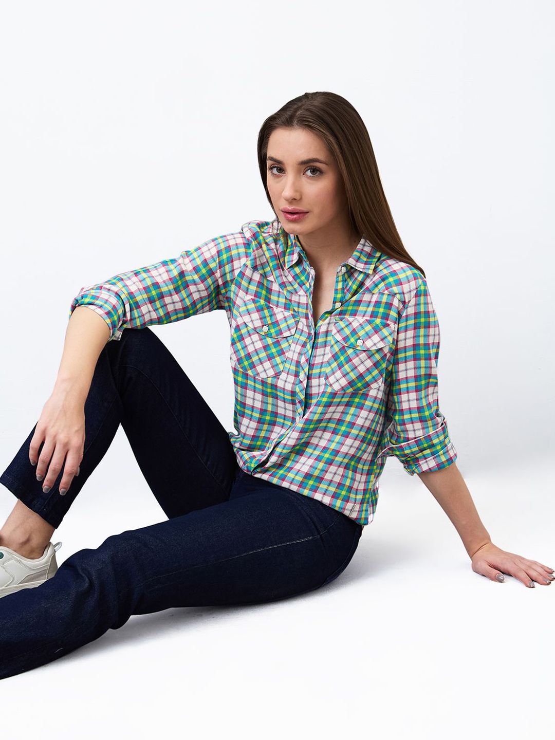 SPYKAR Women Regular Fit Spread Collar Checked Casual Shirt