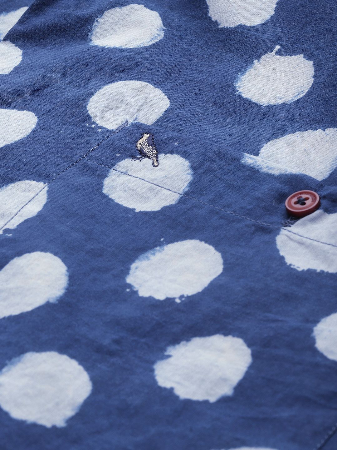 Mr Bowerbird Tailored Fit Organic Cotton Polka Dot Hand Printed Casual Shirt