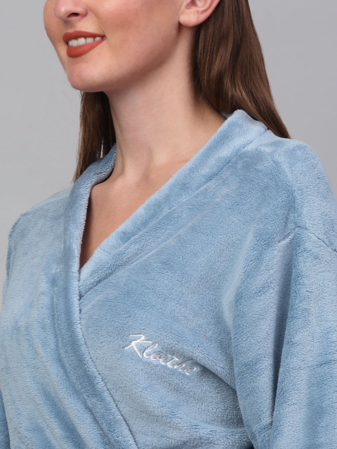 KLOTTHE Blue Woollen Bath Robe With Belt