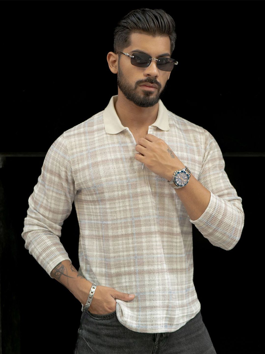 Powerlook Men Checked Polo Collar T-shirt