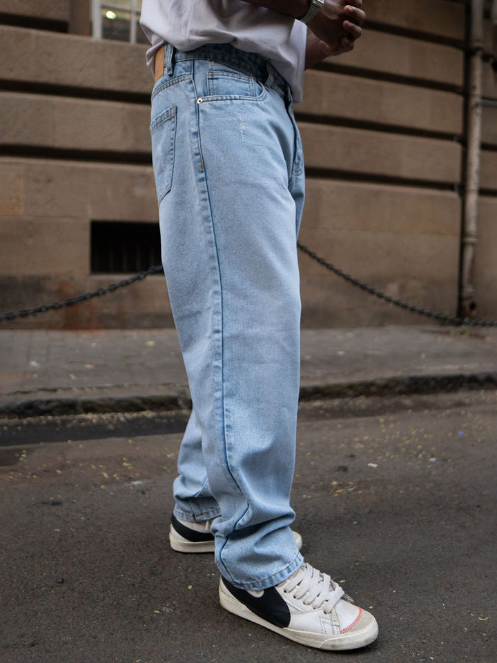 Powerlook Men Relaxed Fit Light Blue Mildly Distressed Light Fade Cotton Jeans