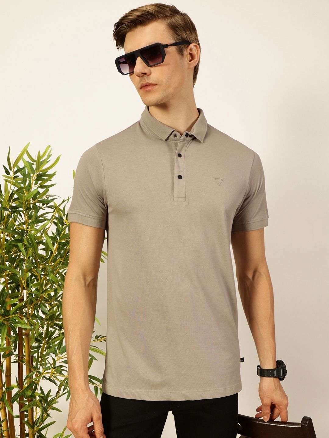 Thomas Scott Men Solid Polo Collar Cotton T-shirt