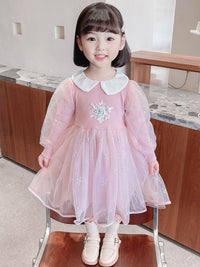 YK Girls Peter Pan Collar Fit & Flare Dress