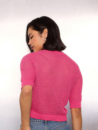 SASSAFRAS Crochet Round Neck Half Sleeve Beach Cover-up Top