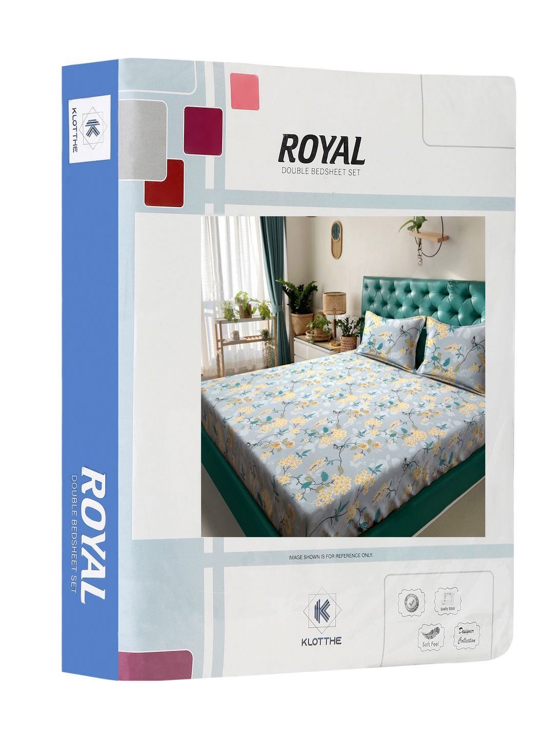 KLOTTHE Book Lipat Grey Floral Polycotton 300 TC King Fine Bedsheet dengan 2 Sarung Bantal-98 x 89 inci
