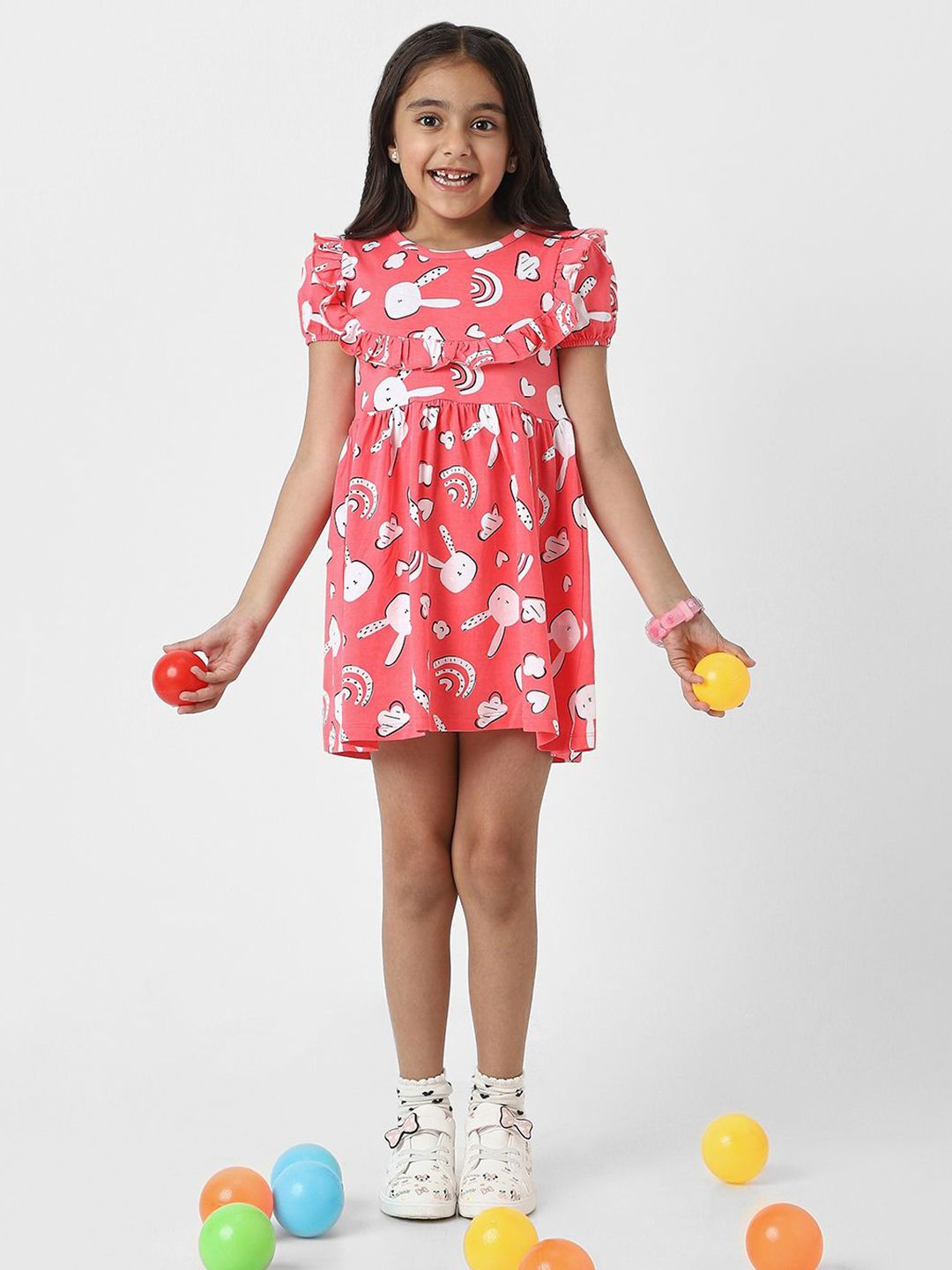 Nauti Nati Girl Red Jersey Cotton Bunny Print Dress