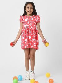 Nauti Nati Girl Red Jersey Cotton Bunny Print Dress