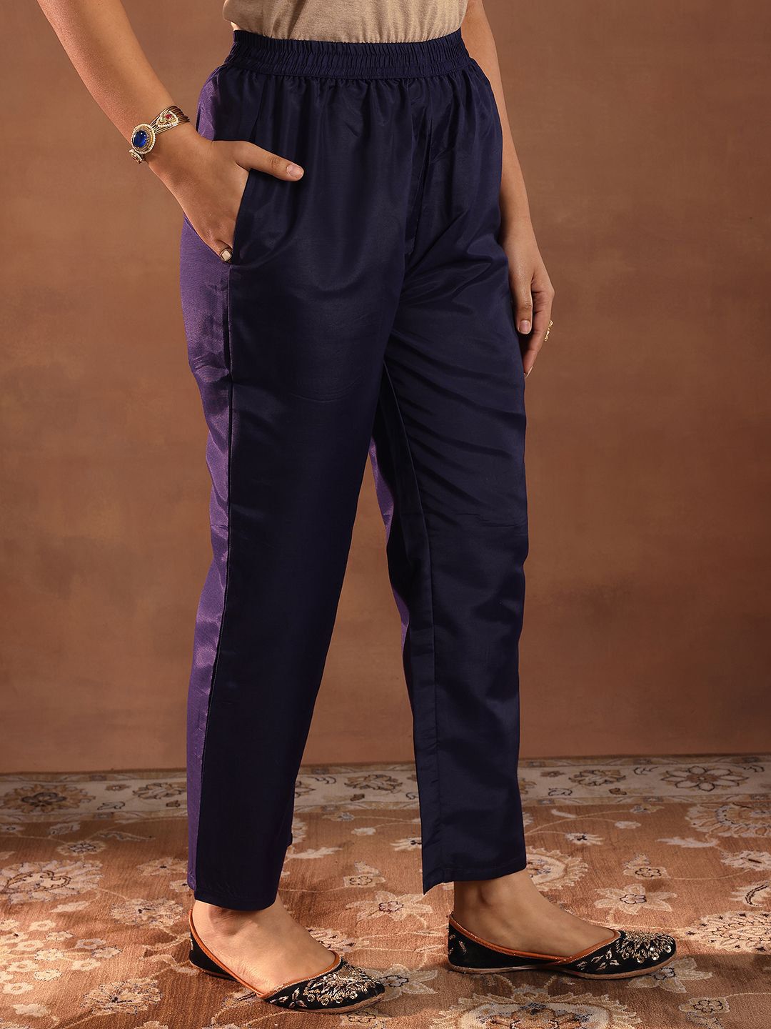 Libas Womens Purple Embroidered Anarkali Kurta With Trousers & Dupatta