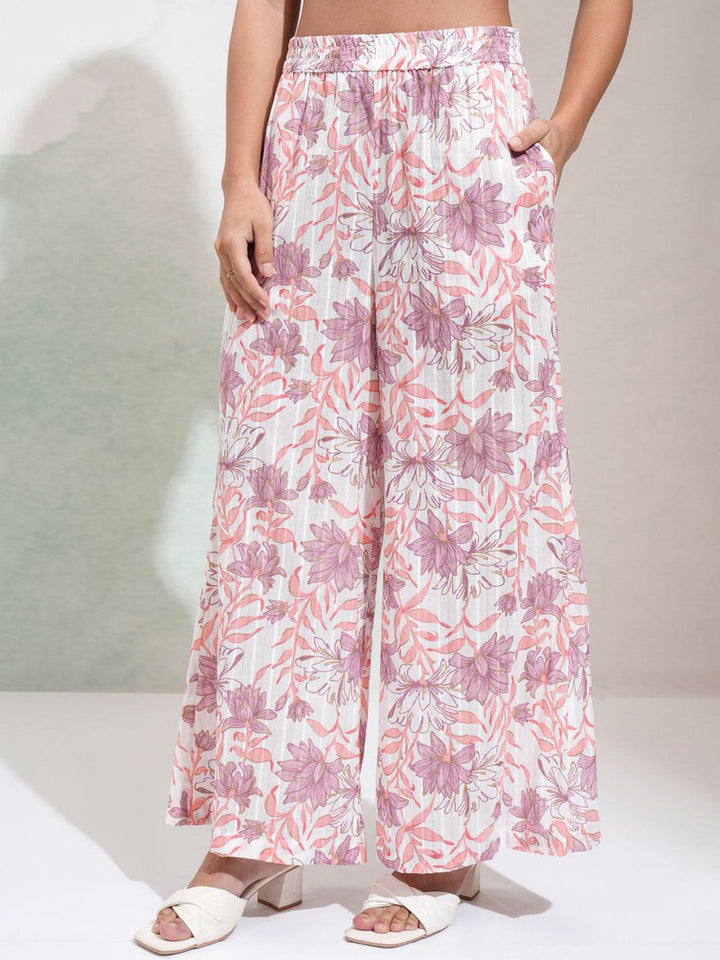Vishudh Floral Printed Mandarin Collar Tunic With Palazzos