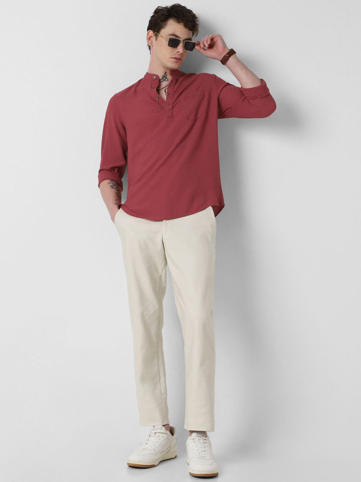 VASTRADO Woven Design Mandarin Collar Straight Short Kurta